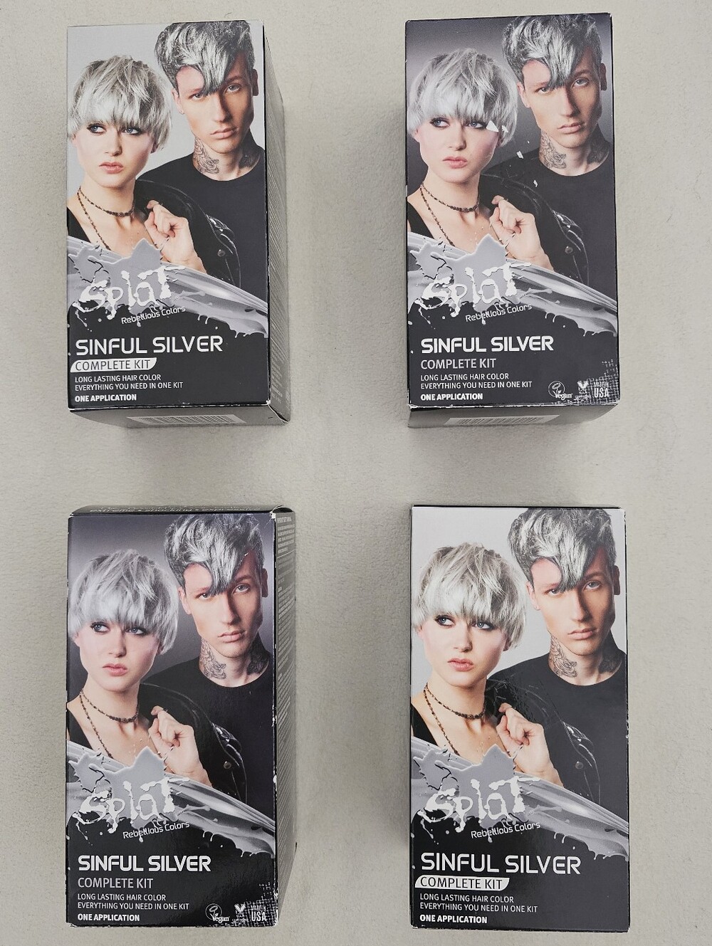 4 Boxes Splat Sinful Silver Complete Kit - Silver Hair Color Semi-permanent.
